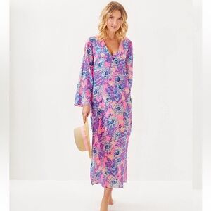 Floral Pink and Blue Swim Cover-Up